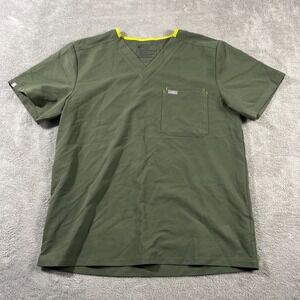 Figs Womens Scrub Top Green Pocket Short Sleeve V Neck L Healthcare Work Utility